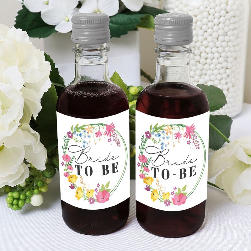 Big Dot of Happiness Wildflowers Bride - Mini Wine and Champagne Bottle Label Stickers - Boho Floral Bridal Shower and Wedding Party Gift - Set of 16, 5 of 8