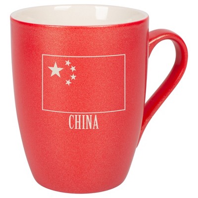 Elanze Designs China Chinese Flag 10 Ounce Ceramic Laser-Etched Engraved Drinkware Mug, Metallic Crimson Red