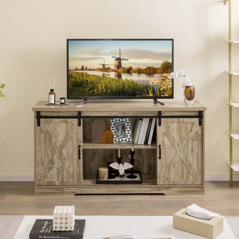 Costway TV Stand Farmhouse Cabinet Sliding Barn Door Adjustable Shelves for TV up to 65'', 2 of 11