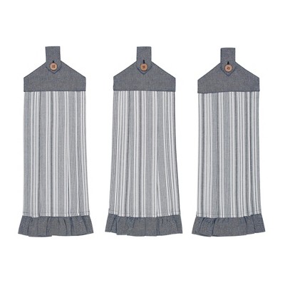 Sawyer Mill Blue Ticking Stripe Button Loop Tea Towel Set of 3  VHC Brands