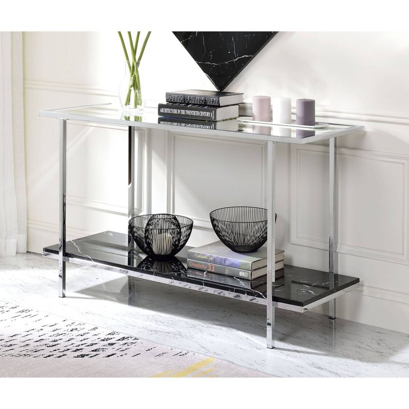 Angwin Console Table Mirrored Faux Marble/Chrome - Acme Furniture, 4 of 5