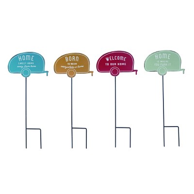 Transpac Metal Enamel Camper Pick Set of 4 Spring Home Decorations