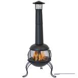 Sunnydaze Outdoor Backyard Patio Steel Wood-Burning Fire Pit Chiminea with Rain Cap and Mesh Sides - 66" - Black