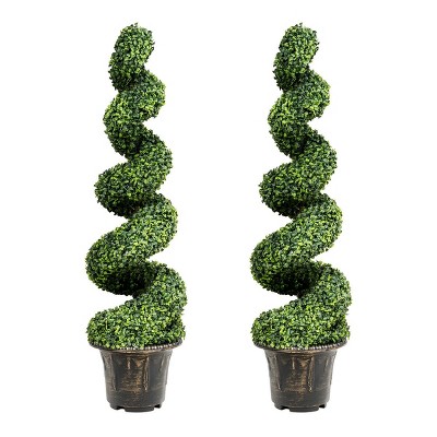 Costway 2Pcs 4FT Artificial Boxwood Spiral Tree W/Realistic Leaves Indoor Outdoor Office