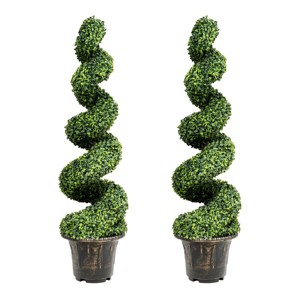 Costway 2Pcs 4FT Artificial Boxwood Spiral Tree W/Realistic Leaves Indoor Outdoor Office - 1 of 4