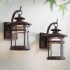 Franklin Iron Works Callaway Rustic Industrial Outdoor Wall Light Fixtures Set of 2 Bronze LED 11 1/2" Clear Seedy Glass for Post Exterior - 2 of 4