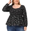 Agnes Orinda Women's Plus Size Long Sleeve Smock Waist Square Neck Floral Peplum Blouses - 2 of 4