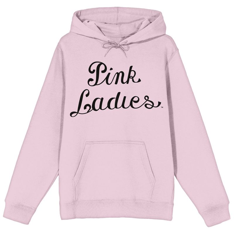Grease Pink Ladies Logo Long Sleeve Cradle Pink Adult Hooded Sweatshirt, 1 of 3