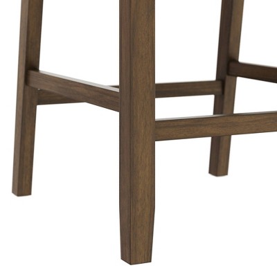 Linus Light Gray Upholstered Counter Height Bar Stools with Dark Brown Wood Legs, Set of 2