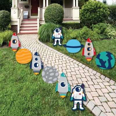 Big Dot of Happiness Blast Off to Outer Space - Astronaut Lawn Decor - Outdoor Rocket Ship Baby Shower or Birthday Party Yard Decorations - 10 Piece