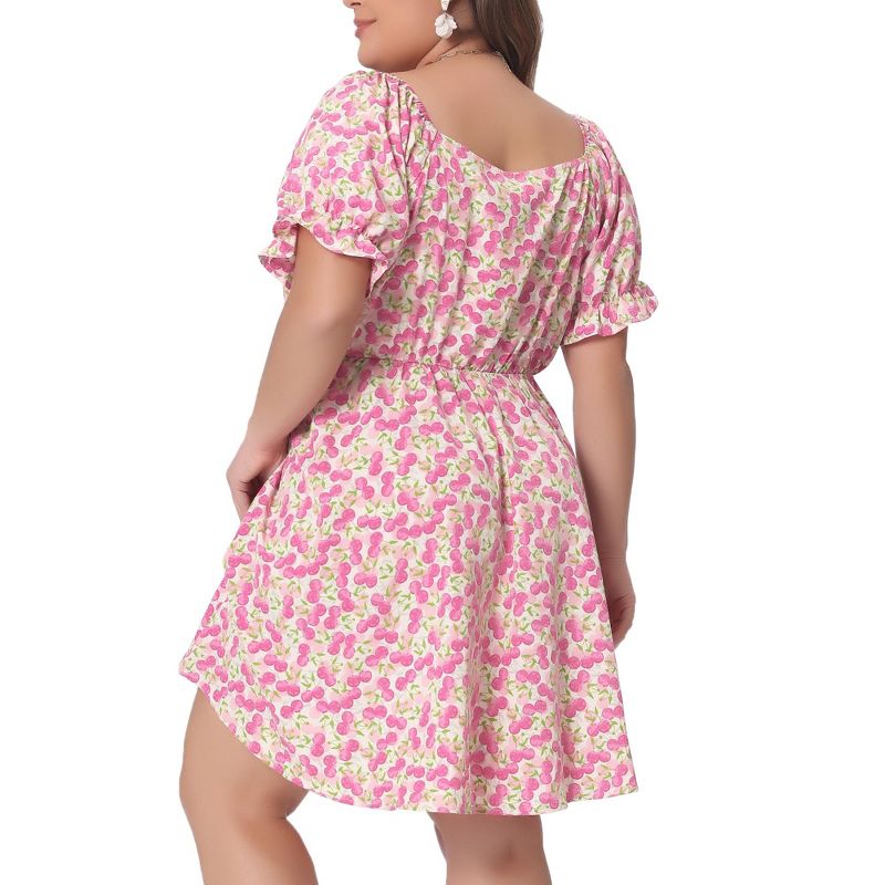 Agnes Orinda Women's Plus Size Sweetheart Neck Puff Short Sleeve Tie Floral A Line Dresses, 4 of 6