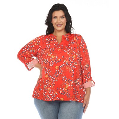 White Mark Plus Size Paisley Button Front Tunic Top