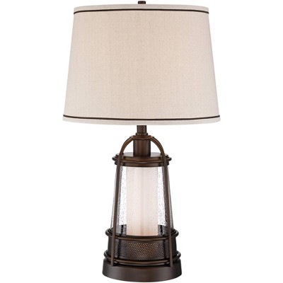 Bronze Seeded Glass 25" Industrial Rustic Table Lamp with Off-White Shade