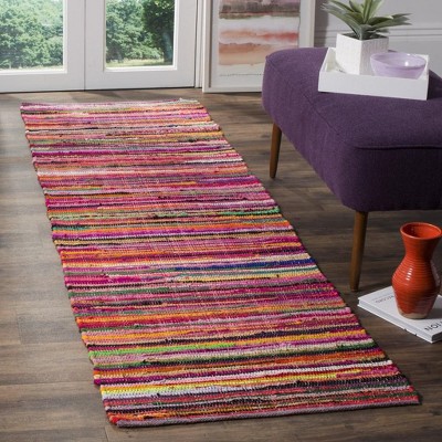 Handwoven Red and Multicolor Flat Woven Cotton Runner Rug