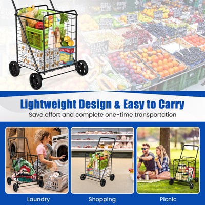 Black Steel Folding Grocery Cart with Wheels