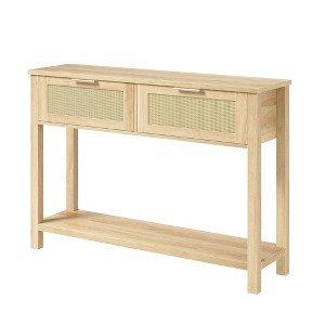 Rattan Console Table – 2-Tier Boho Sofa Table with 2 Drawers for Living Room/Hallway - 1 of 4