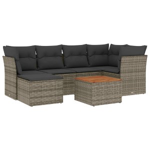 vidaXL Patio Sofa Set with Cushions Outdoor Furniture 7 Piece Poly Rattan - Gray - 1 of 4