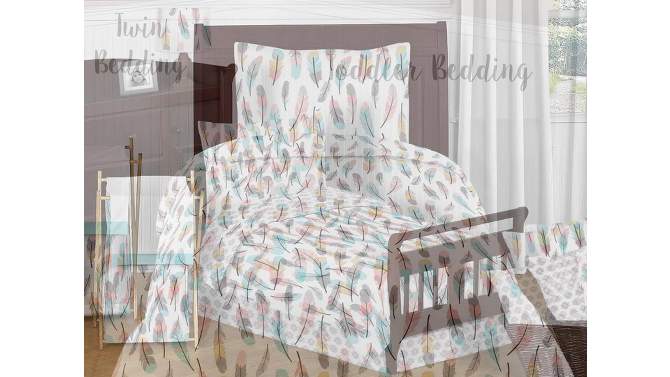 Sweet Jojo Designs Girl Baby Crib Bedding Set - Feather Collection Blue, Pink and White 4pc, 2 of 8, play video