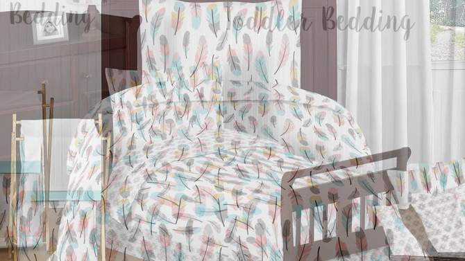 Sweet Jojo Designs Girl Baby Crib Bedding Set - Feather Collection Blue, Pink and White 4pc, 2 of 8, play video