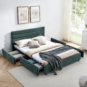 CAVINAS Queen Size Cushioned Bed Frame, Comfortable Upholstered Platform Beds with Headboard and Solid Bed Frame - 1 of 4