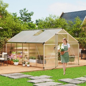 Aluminum Large Walk-in Greenhouse for Outdoors, Sliding Door & Ajustable Roof Vent, Polycarbonate Green Houses for Outside Garden,Backyard,Patio,Lawn - 1 of 4