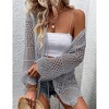 Clearlove Women Knitted Cardigan Lightweight Tie Front Hollow Out Long Sleeves Summer Knit Cover Cardigans - 3 of 4