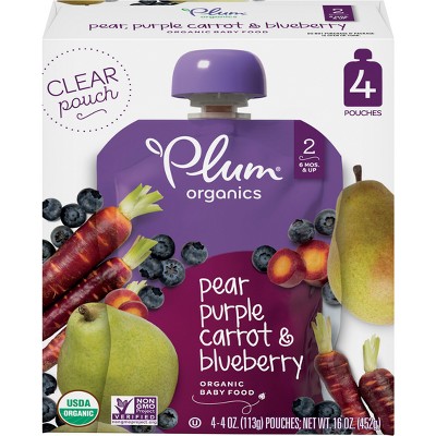 Plum Organics 4pk Pear Purple Carrot & Blueberry Baby Food Pouches - 16oz