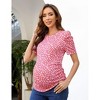 Maternity Tops Women's Casual Floral Printed Puff Short Sleeve Ruched Side Tunic Blouses Shirts Pregnancy Clothes - 4 of 4