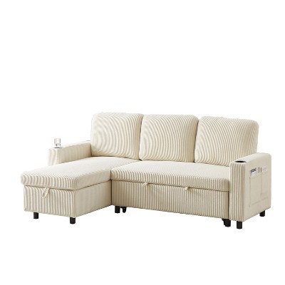 NicBex 78.7 Inch Linen L-Shaped Sofa Bed,Reversible Sleeper Sofa with Pullout Bed for Office,Living Room,Apartment