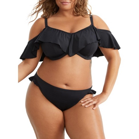 Elomi Women's Plus Size Plain Sailing Ruffle Underwire Bikini Top - Es7283 34g  Black : Target