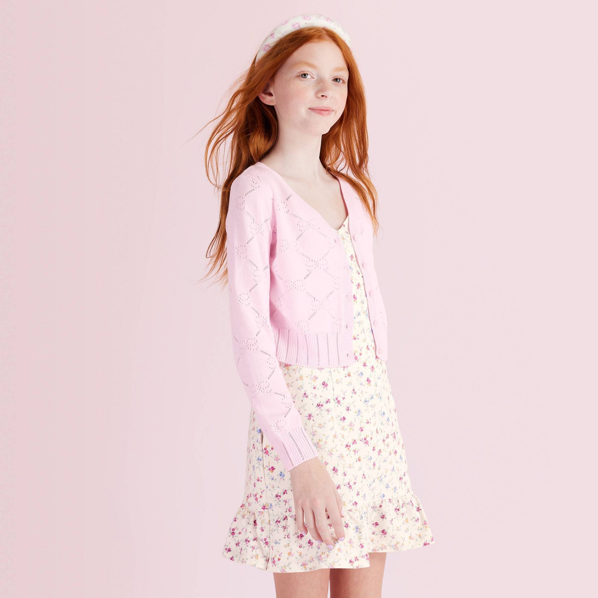 Girls' Emilie Shrunken Pointelle Bow Cardigan - LoveShackFancy x Target Pink