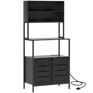 Baker's Rack with Power Outlet and Storage Shelves, Microwave Stand with Louvred Door Cabinets - 1 of 4