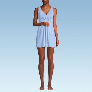 Lands' End Women's SlenderSuit V-neck Wrap Swim Dress One Piece Swimsuit Adjustable Straps - 1 of 4