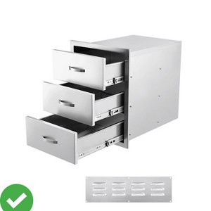 Outdoor Kitchen Drawers - Stainless Steel Flush Mount Triple Access BBQ Drawers with Divider Venting Panel - 1 of 4