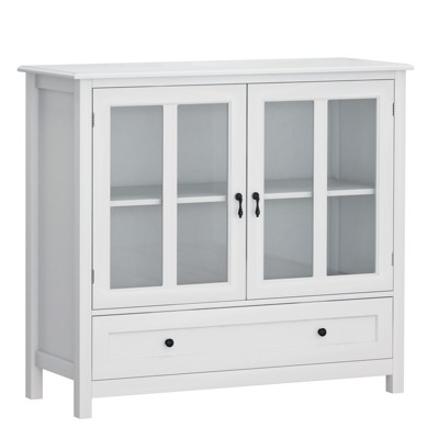 NicBex Sideboard Cabinet with 2 Glass Door and Drawers Modern Buffet Cabinet with Bell Handles for Kitchen,Living Room,White
