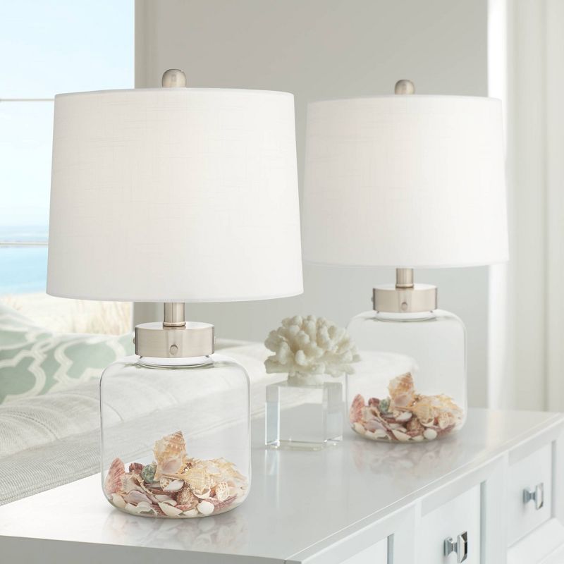 360 Lighting Coastal Accent Table Lamps 20.5" High Set of 2 Small Clear Glass Fillable Shells White Drum Shade for Living Room Family Bedroom, 2 of 10