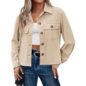 Zeagoo Womens Fashion Cropped Corduroy Shackets Button Down Jackets Tops Fall Trendy Lightweight Long Sleeve Shirts - 1 of 4