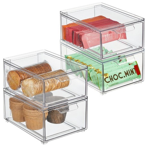 mDesign Stacking Plastic Storage Kitchen Bin with Pull-Out Drawers