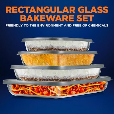 NutriChef 4-Piece Rectangular Glass Bakeware Set with Lids