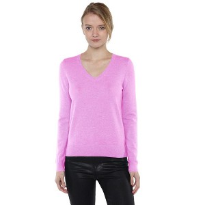 JENNIE LIU Women's 100% Pure Cashmere Long Sleeve Pullover V Neck Sweater - 1 of 2