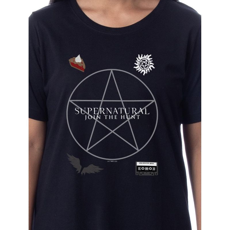Supernatural Womens' Join The Hunt Pentagram Nightgown Sleep Pajama Shirt Black, 2 of 4