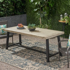 Outdoor Wooden Dining Table,8 Seat Acacia Wood Dining Table With Metal Frame,Rectangular Dining Table For Patio Kitchen Backyard-Coolbibila - 1 of 4