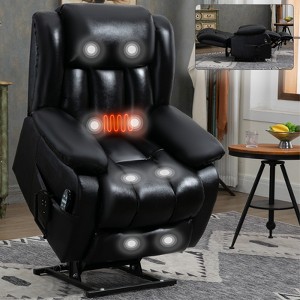 ChicFurnit Living Room Chair Arm Accent Chair Genuine Leather/Faux Leather 350LBS Dual Motor Lift Recliner Massage Heat Elderly Chair for Living Room - 1 of 4