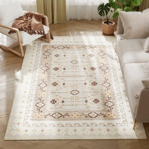 HOMCOM Machine Washable Area Rug 4x6, Non-Slip Boho Flannel Print Floor Cover Foldable Carpet for Living Room, Bedroom, Dining Room, Brown - 1 of 4