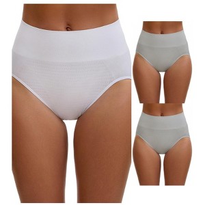 INSPIRE CHIC Women's High Waist Tummy Slimming Elastic Briefs Breathable Butt Lifter Underwear 3 Packs - 1 of 4