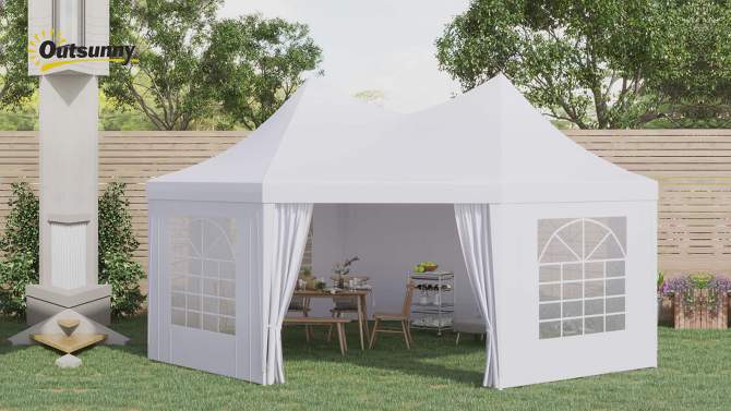 Outsunny Canopy Party Event Tent with 2 Pull-Back Doors, Column-Less Event Space, & Cathedral Windows, White, 2 of 11, play video