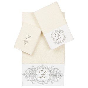 Linum Home Textiles 100% Turkish Cotton MONICA 3PC Embellished Towel Set - 1 of 4