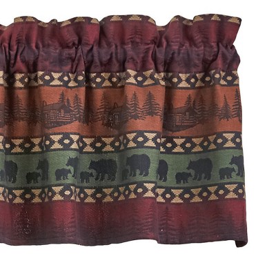 Mountain Bear Jacquard Valance Curtain in Red and Green