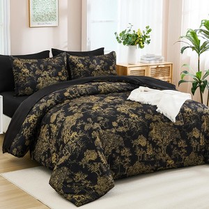BAGOKIE 7 PCS Bed in a Bag Flower Reversible Comforter with Sheets Bedding Set - 1 of 4