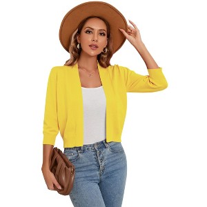 BLUEMING Womens Soft Knit Sweater Cardigan Bracelet Sleeve Open Front Cardigan Above Hip Length Cardigan - 1 of 4